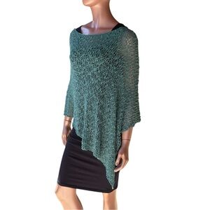 Open weave poncho knit crochet Turquoise Blue Knit Top OS arm cover